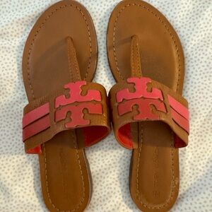 Tory Burch Brown and Pink Sandals with Thong Design